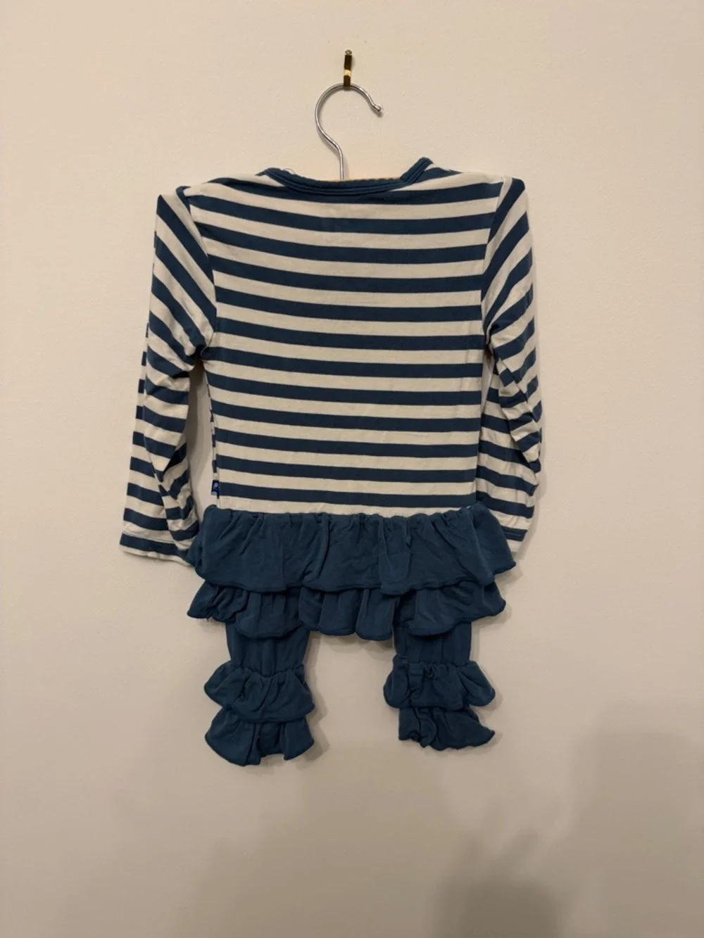 Kickee Pants Navy and White Striped Long-Sleeve Ruffle Top & Ruffle Leggings